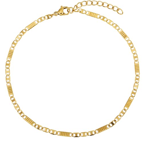 Gold Stainless Steel Anklet Chain for Women Adjustable Ankle Bracelet Fashionable Simple Design, Round mold chain - color: Gold+ Figure eight chain, size: 22+3cm