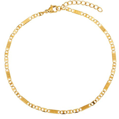 Gold Stainless Steel Anklet Chain for Women Adjustable Ankle Bracelet Fashionable Simple Design, Round mold chain - color: Gold+ Figure eight chain, size: 22+3cm