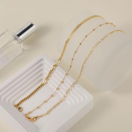 Gold Triple Layers Ankle Bracelet for Women 14K Gold Plated Waterproof Christmas Womens Jewelry Gifts Adjustable 8.2+1.5 inches Ankles for Women Trendy
