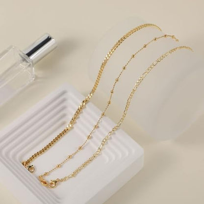 Gold Triple Layers Ankle Bracelet for Women 14K Gold Plated Waterproof Christmas Womens Jewelry Gifts Adjustable 8.2+1.5 inches Ankles for Women Trendy