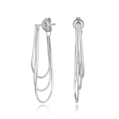 Tassel Earrings for Women Gold Plated Silver Chain Earrings Dainty Minimalist Dangle Drop Studs - color: F-Silver with Three Chains