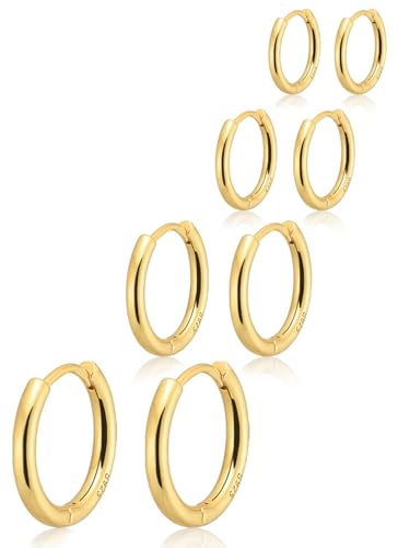 Small Gold Huggie Hoop Earrings Set for Women Men, Hypoallergenic 14K Gold Plated Hoop Earring Cartilage Earrings Stack Sets for Multiple Piercing Jewelry Cute Mini Tiny Lightweight Earrings for Sensitive Ears Everyday - color: Gold, size: 6mm/8mm/10mm/12