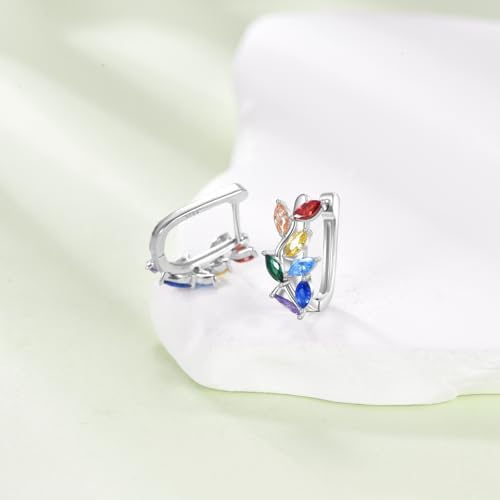 Blue Evil Eye/Celtic/Owl/Moonstone/Paw Print/Cubic Zirconia Hoop Earrings for Women 925 Sterling Silver Women Earrings Jewelry - style: Leaf