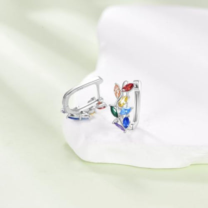 Blue Evil Eye/Celtic/Owl/Moonstone/Paw Print/Cubic Zirconia Hoop Earrings for Women 925 Sterling Silver Women Earrings Jewelry - style: Leaf