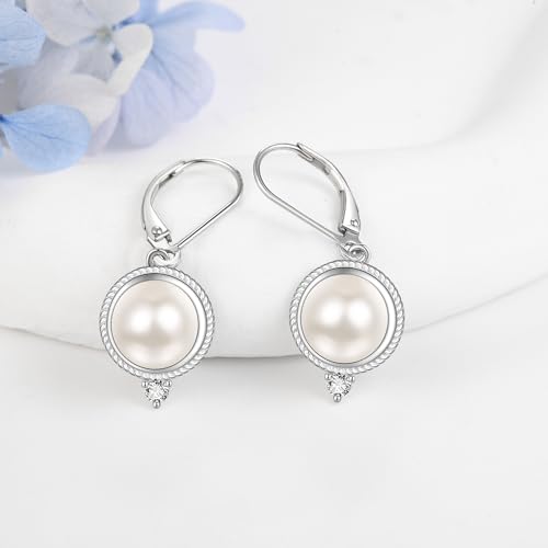 FreshWater Pearl Dangle Earrings 925 Sterling Silver Lapis lazuli Turquoise Larimar Opal Black Pearl Leverback Earrings for Women Birthday Hypoallergenic - style: pearl cz earrings