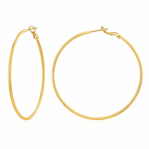 2MM S925 Sterling Silver Hoop Earrings Thin Gold Large Hoop Earring Lightweight Hypoallergenic Big Silver Thin Hoops Earring Gold Hoops Earrings for Women 30/40/50/60 MM - color: 60mm-Gold