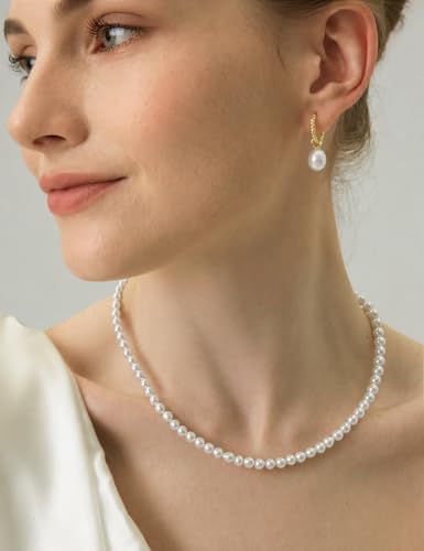 EAMTI Freshwater Cultured Pearl Necklace for Women, 5-5.5mm Classic Pearl Strand Choker, Dainty Beaded Necklace 16 Inch Trendy - color: 5-5.5mm-White