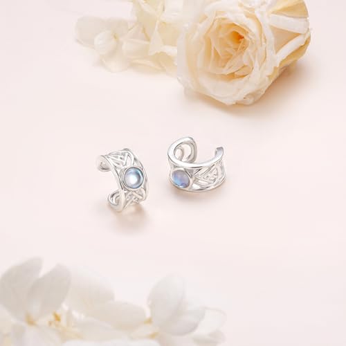 Birthday Gifts 925 Sterling Silver Ear Cuff Non Pierced Fake Cartilage Cuffs Huggie Earrings for Women Girls - Set of 2 - style: Celtic Moonstone