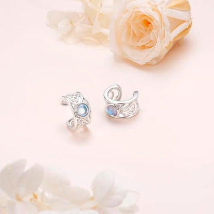 Birthday Gifts 925 Sterling Silver Ear Cuff Non Pierced Fake Cartilage Cuffs Huggie Earrings for Women Girls - Set of 2 - style: Celtic Moonstone