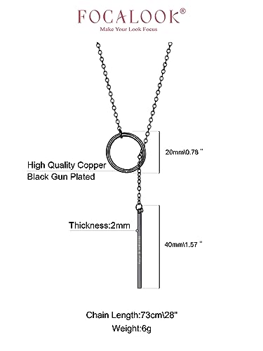 FOCALOOK Long Necklaces for Women, 14K Gold Plated Lariat Drop Bar Pendant | Hypoallergenic, 28"-30" Long Y-Shaped Chain, Layered Look, Minimalist Trendy Jewelry, Pairs Perfectly with V-Necklines - color: 02:Black-Custom
