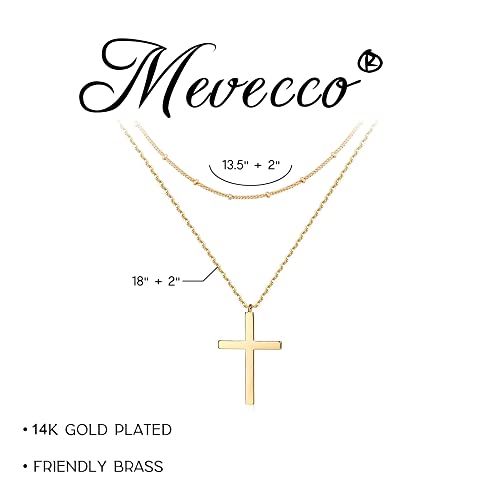 MEVECCO Dainty Pendant Layered Necklaces for Women | 18K Gold Plated Brass, 2-Piece Set With A Choker-Length Upper Layer, Wear Together Or Separately, Refined Everyday Style - style: layer cross
