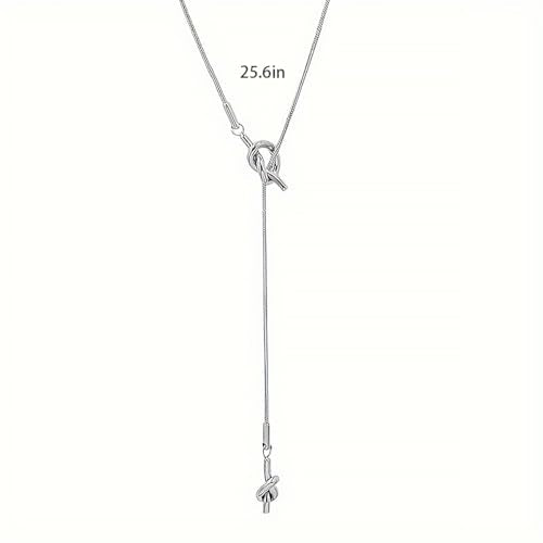 Lariat Necklaces for Women, Dainty Minimalist Knotted Rope Design Pendant Long Y Necklaces 18k Gold Plated Trendy Chain Jewelry - color: Silvery, style: Trendy