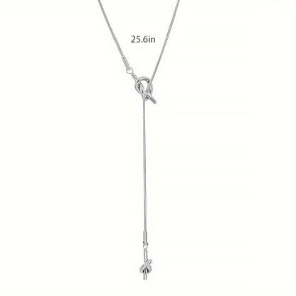 Lariat Necklaces for Women, Dainty Minimalist Knotted Rope Design Pendant Long Y Necklaces 18k Gold Plated Trendy Chain Jewelry - color: Silvery, style: Trendy