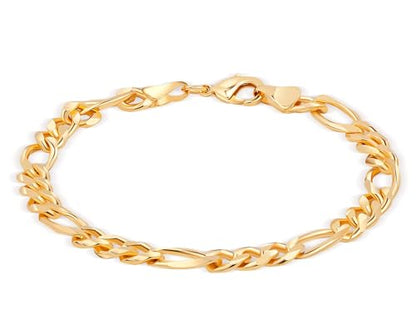 Barzel 18K Gold Plated Figaro Bracelet - Made In Brazil - color: 6MM, size: 7 Inches