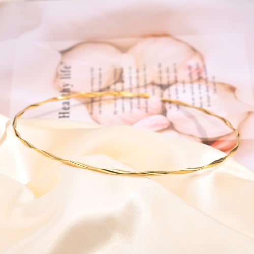 JAJAFOOK Minimalist Round Gold-Tone Bar Necklace Simple Fashion High Neck Choker Female King Neckwire - color: Twisted Wire
