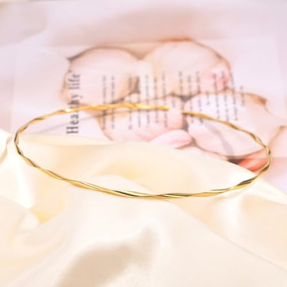 JAJAFOOK Minimalist Round Gold-Tone Bar Necklace Simple Fashion High Neck Choker Female King Neckwire - color: Twisted Wire