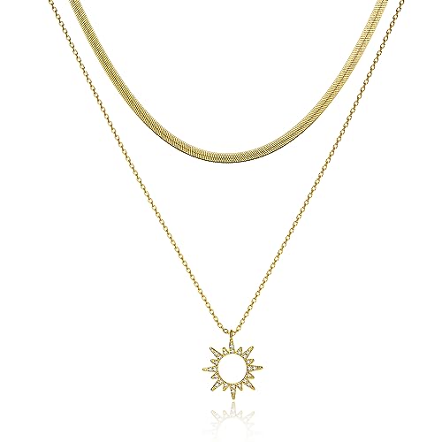 Moodear Gold Necklace for Women 14K Gold Plated Chain Necklace | Gold Chunky Necklace, Dainty Cuban Link Paperclip Chain Layered Necklace, Trendy Fashion Gift for Women Daily Wear - style: Sun pendant chain necklace
