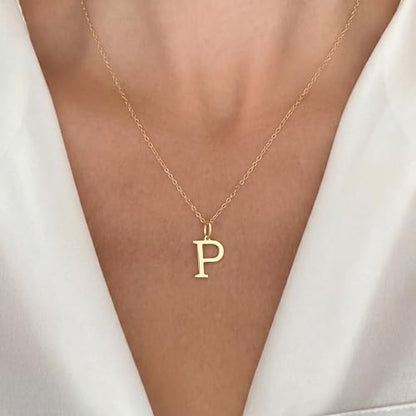 14K Solid Gold Initial Letter Charm Pendant for Women - Personalized Block Letter Add On Charm (A to Z All Letters) - color: P