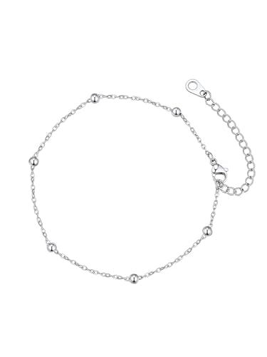 FaithHeart Waterproof Ankle Bracelets for Women, 1/2/3Pcs Non Tarnish Stainless Steel Layered Anklet Set Paperclip Figaro Cuban Link Chain Dainty Summer Beach Jewelry Gift Adjustable Size - style: a.Bead - Silver