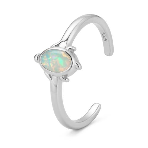 CHIC & ARTSY Women Toe Ring 925 Sterling Silver Animals Toe Ring Dainty Created Opal Toe Ring Adjustable Single Toe Ring for Women Beach Jewelry - color: L-Turtle/Silver