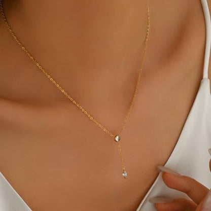 Cubic Zirconia Necklaces for Women 18K Gold Plated Tear drop Necklace Dainty Layered CZ Lariat Diamond Necklace - color: Diamond Y Shaped-Gold