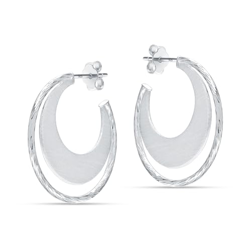 LeCalla Real 925 Sterling Silver C Hoop Earrings | Lightweight Small Hoops Italian Half Earring Hoops for Women - color: Double Layer Twisted- 30mm