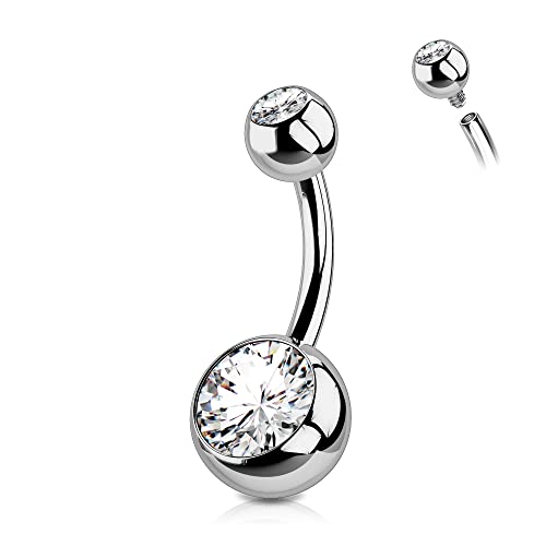 OUFER Titanium Belly Button Rings, Internally Threaded Belly Ring, Round CZ Navel Rings for Women Men - color: Silver, size: 1.6*8MM