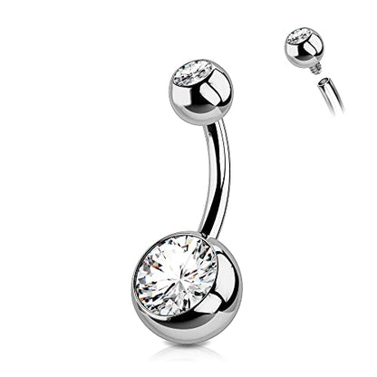OUFER Titanium Belly Button Rings, Internally Threaded Belly Ring, Round CZ Navel Rings for Women Men - color: Silver, size: 1.6*8MM