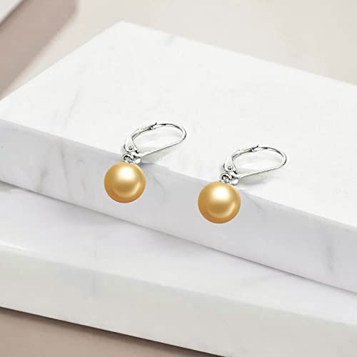 925 Sterling Silver Pearl Leverback Earrings Dangle Drop Jewelry Gifts for Women - style: Gold Pearl