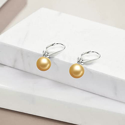 925 Sterling Silver Pearl Leverback Earrings Dangle Drop Jewelry Gifts for Women - style: Gold Pearl