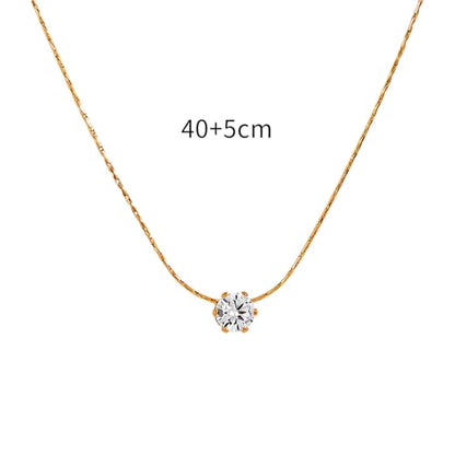 Titanium Steel Cubic Zirconia Pendant Necklace for Women, 1 Piece 16"+2" Adjustable Hypoallergenic Non-Tarnish Dainty Rolo Chain, Minimalist Sparkly Everyday Solitaire Necklace - color: Silver