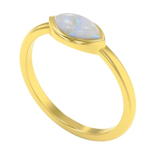 Ring for Women – 925 Sterling Silver 18K Gold Plated Healing Crystal Marquise Shape Minimalist Stacking Ring - Mothers Day Gifts for Mom Wife - color: Moonstone