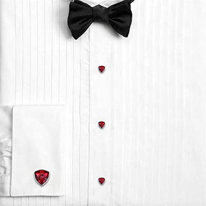 Men's Cufflinks Stud Earrings Set Best Gifts for Wedding Black Red Shirt Accessories - color: Red-1