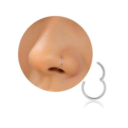 Nose Rings for Women, Gold Hypoallergenic Nose Ring Hoop, 316L Surgical Steel Septum Cartilage Earring, 20G 18G 16G 14 Guage Diameter 5mm to 16mm Body Piercing Lip Jewelry - color: Silver Plated, size: Inner Diameter: 8 mm