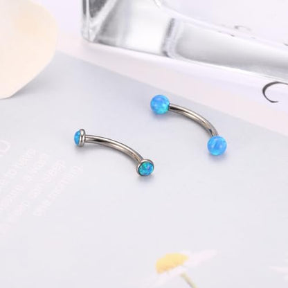 G23 Titanium Eyebrow Piercing Jewelry Eyebrow Rings Curved Barbell 16G Eyebrow Belly Button Ring Navel Rings Rook Daith Earrings Lip Ring Eyebrow Jewelry 6mm-12mm - color: 2PCS,Ball Shape Blue Opal+Disc Shape Blue Opal,Silver