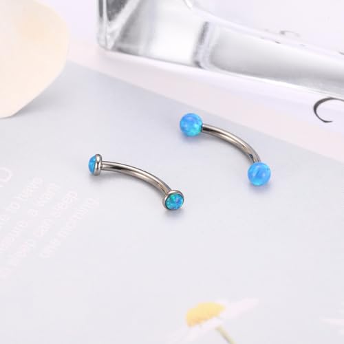 G23 Titanium Eyebrow Piercing Jewelry Eyebrow Rings Curved Barbell 16G Eyebrow Belly Button Ring Navel Rings Rook Daith Earrings Lip Ring Eyebrow Jewelry 6mm-12mm - color: 2PCS,Ball Shape Blue Opal+Disc Shape Blue Opal,Silver