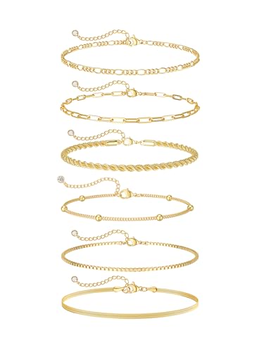 14K Gold/Silver Plated Anklets for Women Layered Anklet Set | Non Tarnish Waterproof Brass Ankle Bracelet, Adjustable Lightweight Dainty Hypoallergenic Chain, Beach Vacation Summer Gift - style: Style4