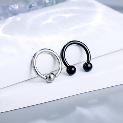 12G & 16G Septum Rings - Surgical Steel Septum Piercing Jewelry Horseshoe & Snake Bite Rings, Daith Rook Earrings for Women & Men - color: 12G 12MM