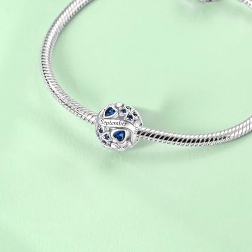 925 Sterling Silver Lucky Clover Birthstone Charms for Bracelets Dangle Pendant with 5A Cubic Zirconia Compatible Pandora Bracelets, Ladies Birthday Gift - style: 9-September