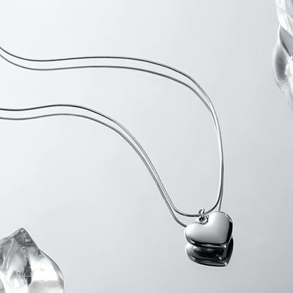 Elegant Twist Chain Necklace with Heart Shape Pendant for Women & Men – Silver Plated Dainty & Durable 2.3mm Chain