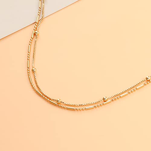 Pencros Dainty Layered Anklet,14K Gold Filled Cute Beads Satellite Chain Heart Boho Adjustable Anklets for Women - color: Layer Big Bead Gold