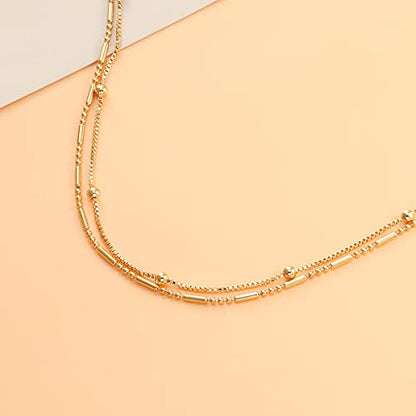 Pencros Dainty Layered Anklet,14K Gold Filled Cute Beads Satellite Chain Heart Boho Adjustable Anklets for Women - color: Layer Big Bead Gold