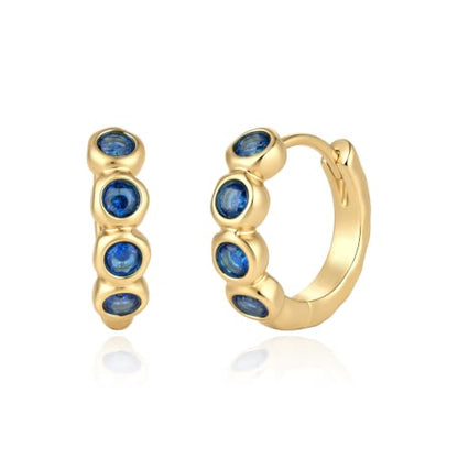 ARSIS Bubble Huggie Hoop Earrings for Women with Cubic Zirconia, Platinum/18K Gold Plated Bezel Hoop Earrings with Opal, Hypoallergenic Lightweight Jewelry, Clear/Ruby/Emerald Green/Aqua/Sapphire/Pink - color: Sapphire Blue