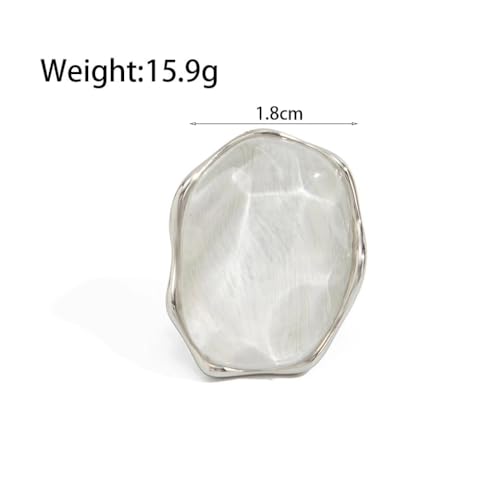 Large Silver Water Rippled Resin Knuckle Ring for Women, Adjustable Geometric Irregular Metal Ring Minimalist Statement Jewelry Cocktail Party Gifts - color: White
