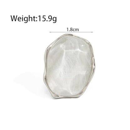Large Silver Water Rippled Resin Knuckle Ring for Women, Adjustable Geometric Irregular Metal Ring Minimalist Statement Jewelry Cocktail Party Gifts - color: White