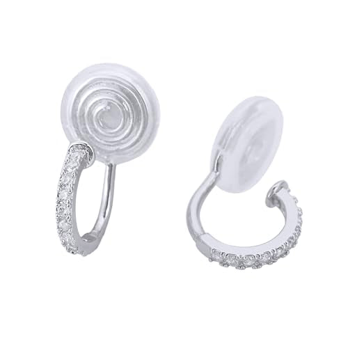 Clip On Hoop Earrings for Women Non Pierced Cubic Zirconia Huggie Hoops 14K Gold Plated CZ Clip On Earrings Adjustable No Piercing Fake Earrings - color: Silver, size: 10 MM