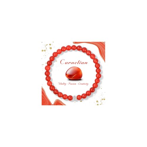 Raicegs 4 6 8MM Beaded Bracelets Healing Crystal Bracelet for Women Men Natural Stone Handmade Stretch Bracelet Reiki Spiritual Jewelry - color: Carnelian, size: 6mm