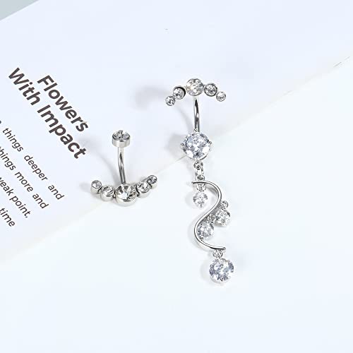 Crystal Belly Button Ring for Women Unique 14G 316L Stainless Steel Dangle Belly Rings Belly Piercing Jewelry Navel Barbell Bling Crystals Body Jewelry - style: long dangle