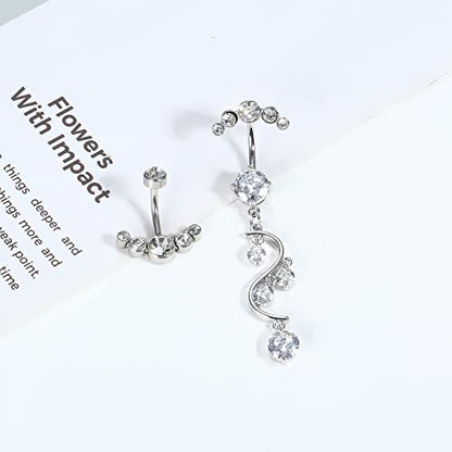 Crystal Belly Button Ring for Women Unique 14G 316L Stainless Steel Dangle Belly Rings Belly Piercing Jewelry Navel Barbell Bling Crystals Body Jewelry - style: long dangle