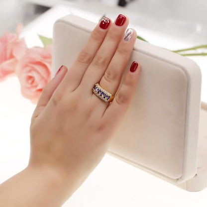 Uloveido Beautiful Women's 7 Stones Wedding Band Oval Cubic Zirconia Engagement Anniversary Rings J501 - color: Gold-Purple